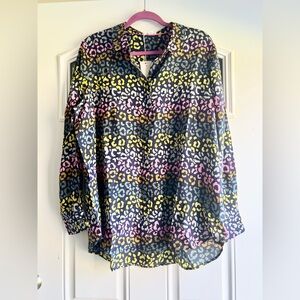 NWT Boden Sienna Printed Rainbow Leopard Print 100% Silk Button Down Blouse Top